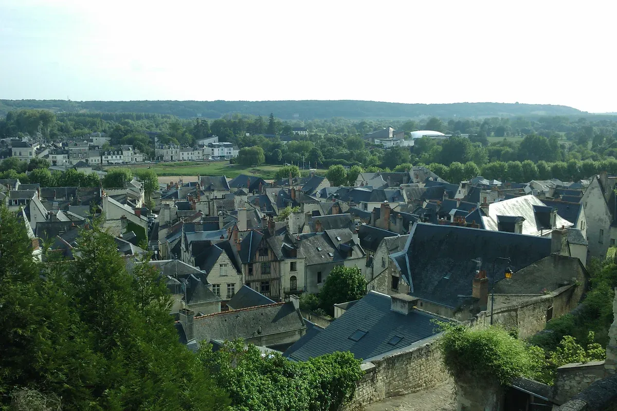 Rooftops of Chinon below the fortress on a Loire Valley castles tour itinerary