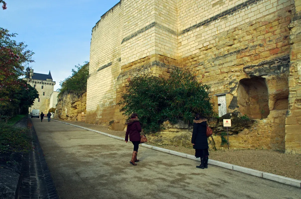 Walls of the royal fortress of Chinon on the Loire Valley castles tour map