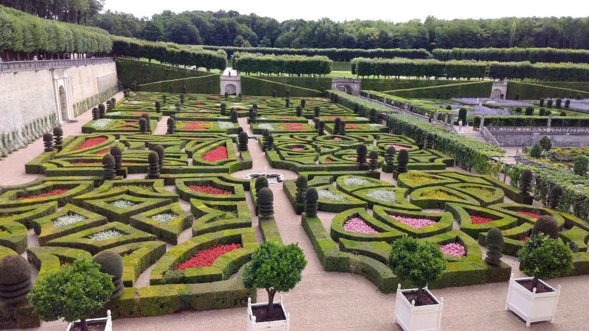 Ornamental gardens at Villandry on a Loire Valley castles tour from Tours